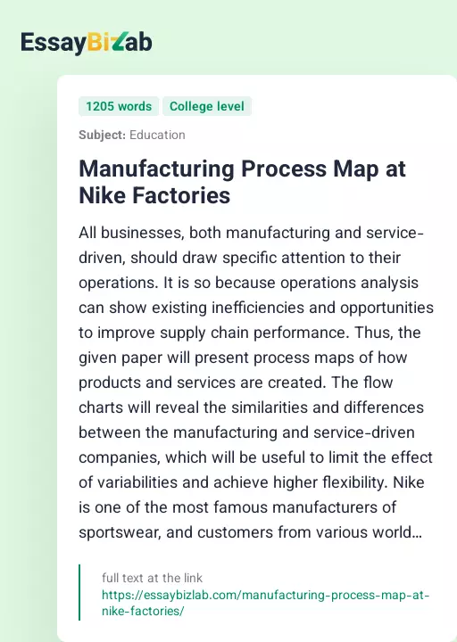 Manufacturing Process Map at Nike Factories - Essay Preview