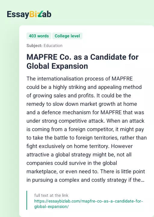 MAPFRE Co. as a Candidate for Global Expansion - Essay Preview