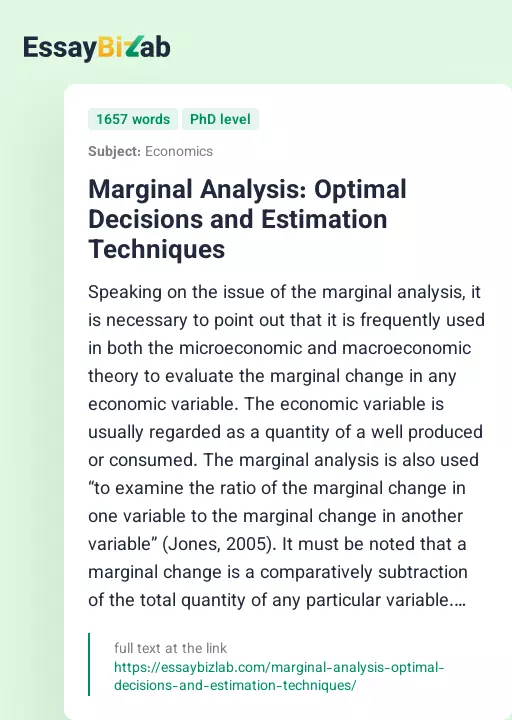Marginal Analysis: Optimal Decisions and Estimation Techniques - Essay Preview