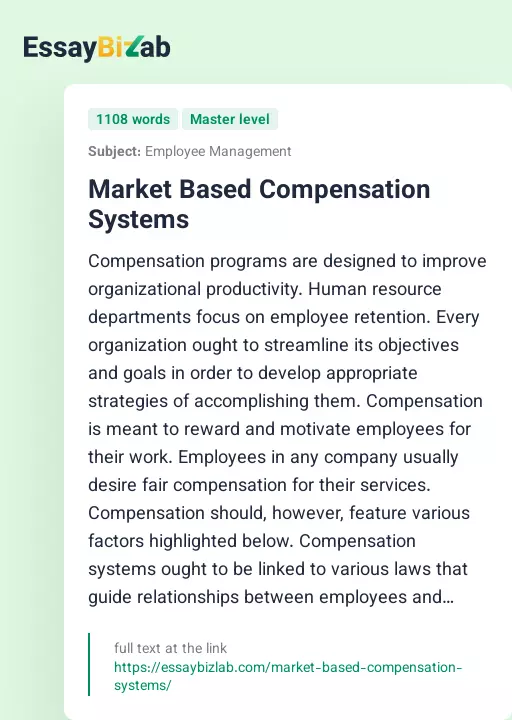 Market Based Compensation Systems - Essay Preview