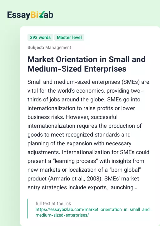 Market Orientation in Small and Medium-Sized Enterprises - Essay Preview