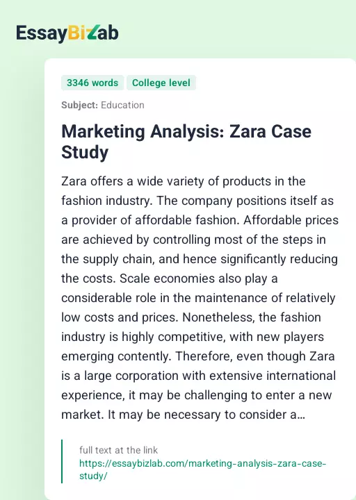 Marketing Analysis: Zara Case Study - Essay Preview