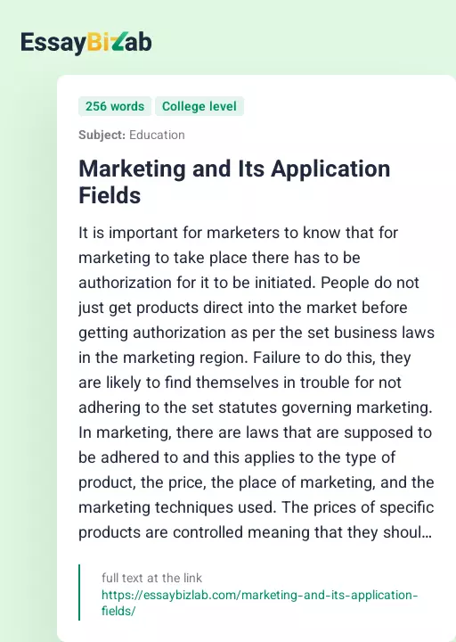Marketing and Its Application Fields - Essay Preview