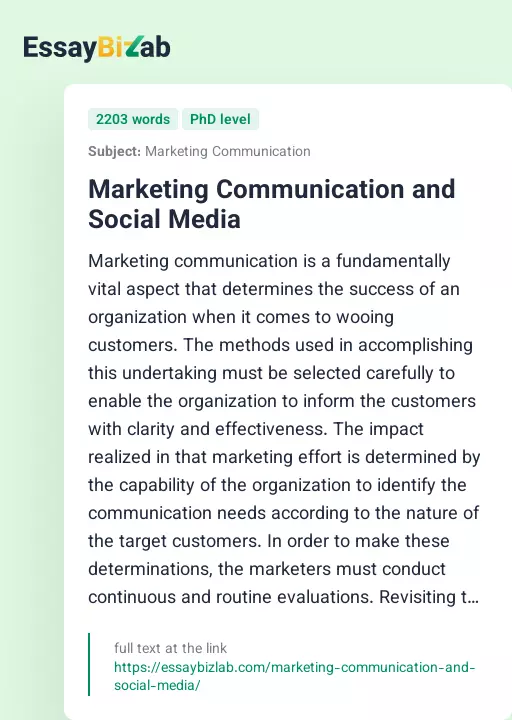 Marketing Communication and Social Media - Essay Preview