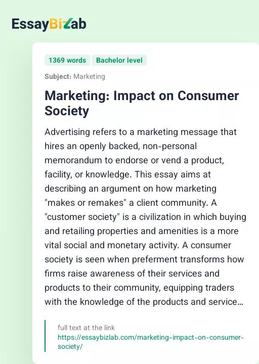 Marketing: Impact on Consumer Society - Essay Preview