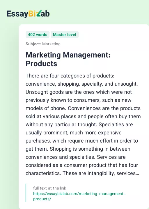 Marketing Management: Products - Essay Preview