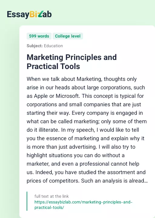 Marketing Principles and Practical Tools - Essay Preview