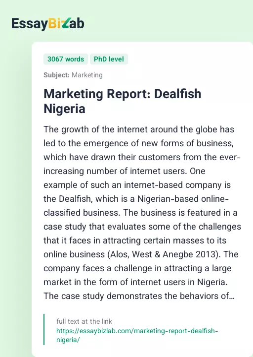 Marketing Report: Dealfish Nigeria - Essay Preview