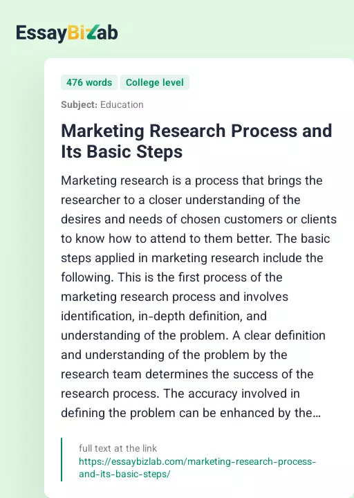 Marketing Research Process and Its Basic Steps - Essay Preview