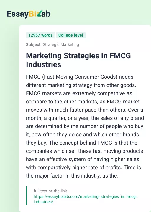 Marketing Strategies in FMCG Industries - Essay Preview
