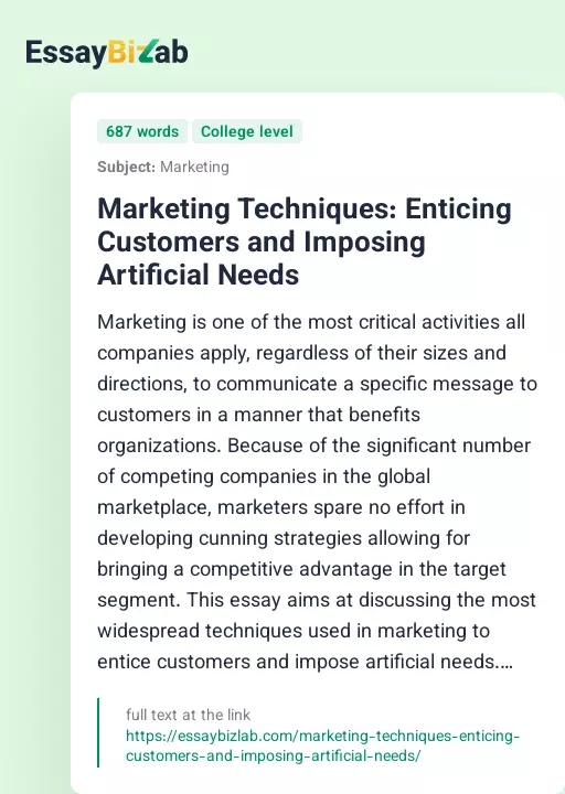 Marketing Techniques: Enticing Customers and Imposing Artificial Needs - Essay Preview