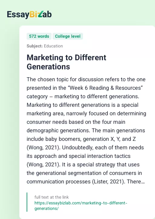 Marketing to Different Generations - Essay Preview