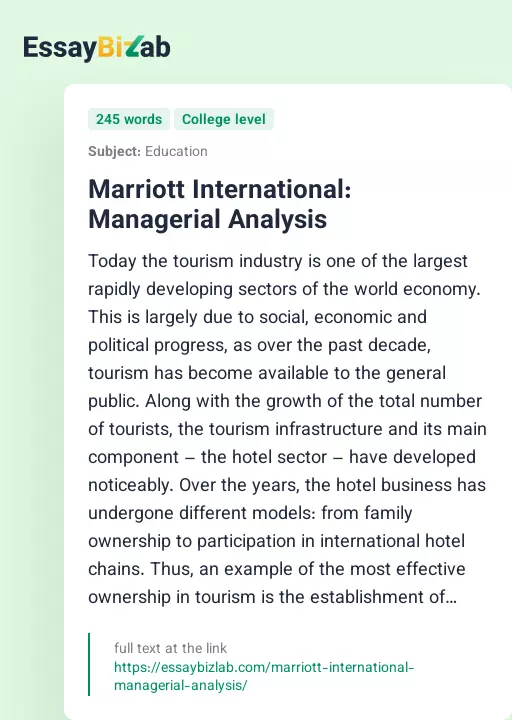 Marriott International: Managerial Analysis - Essay Preview