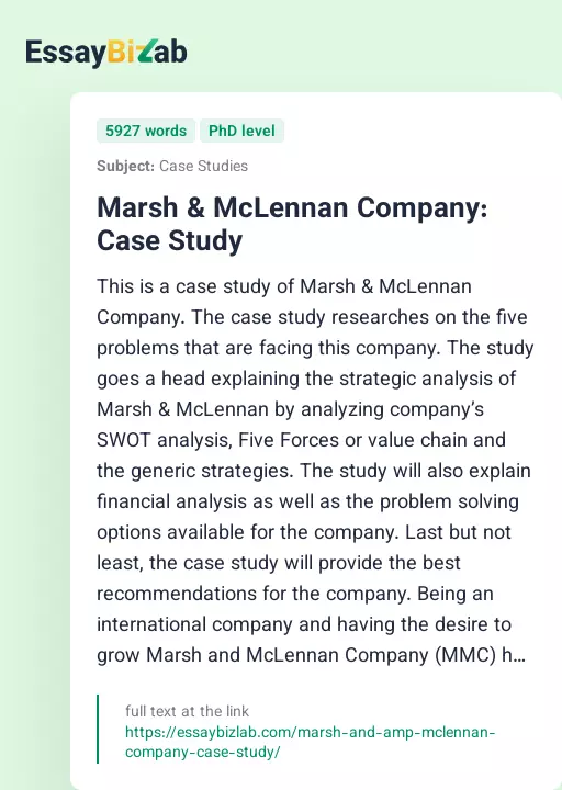 Marsh & McLennan Company: Case Study - Essay Preview