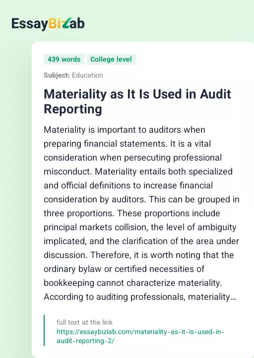 Materiality as It Is Used in Audit Reporting - Essay Preview