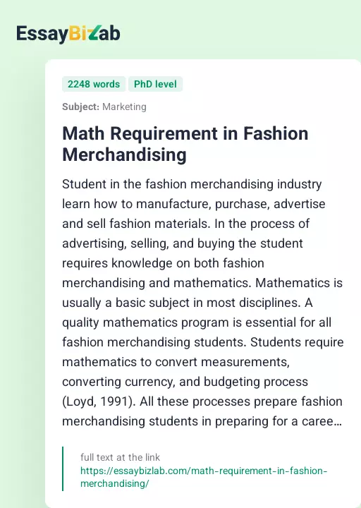 Math Requirement in Fashion Merchandising - Essay Preview