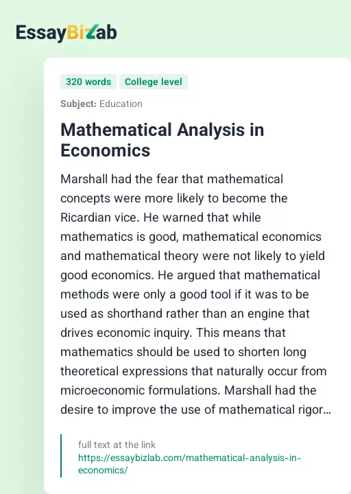 Mathematical Analysis in Economics - Essay Preview