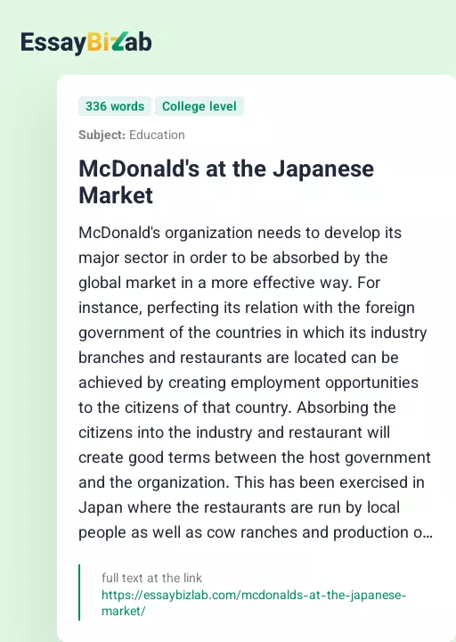 McDonald's at the Japanese Market - Essay Preview