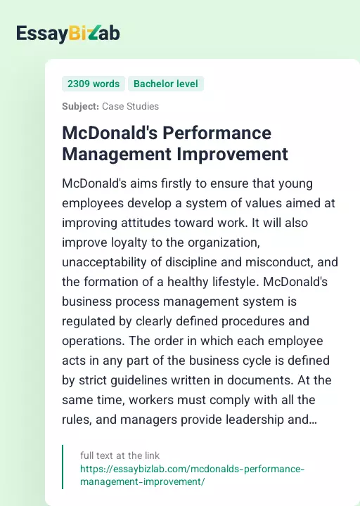 McDonald's Performance Management Improvement - Essay Preview