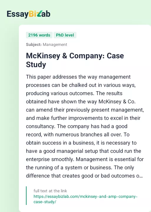 McKinsey & Company: Case Study - Essay Preview