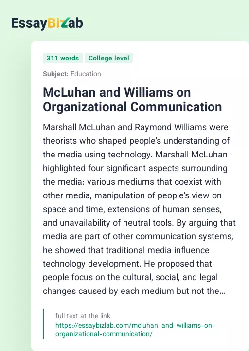 McLuhan and Williams on Organizational Communication - Essay Preview