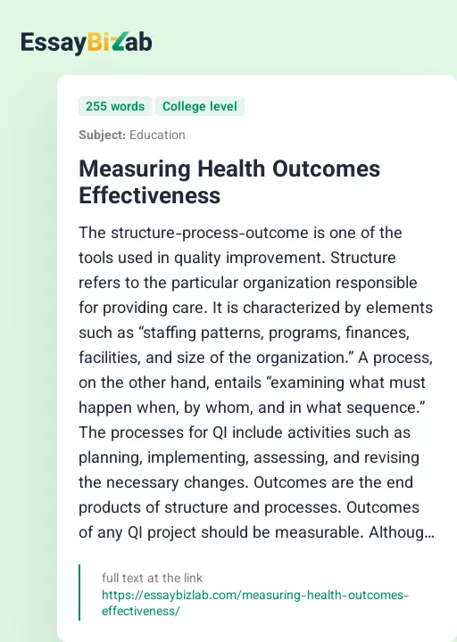 Measuring Health Outcomes Effectiveness - Essay Preview