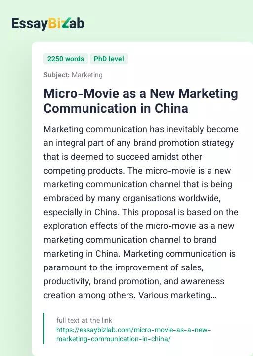 Micro-Movie as a New Marketing Communication in China - Essay Preview