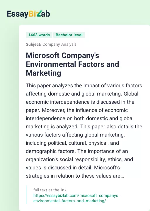 Microsoft Company's Environmental Factors and Marketing - Essay Preview