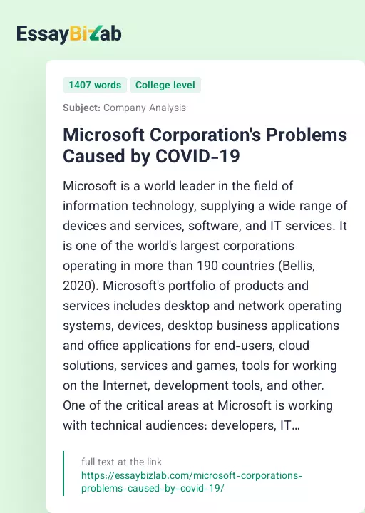 Microsoft Corporation's Problems Caused by COVID-19 - Essay Preview