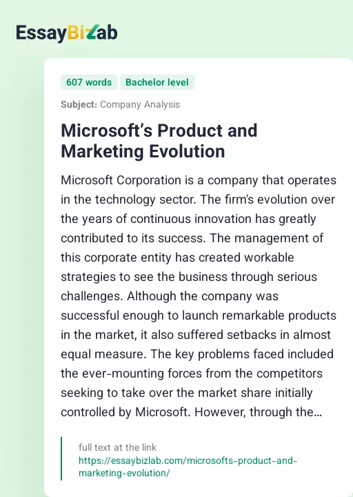 Microsoft’s Product and Marketing Evolution - Essay Preview