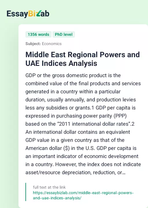 Middle East Regional Powers and UAE Indices Analysis - Essay Preview
