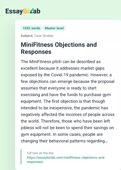MiniFitness Objections and Responses - Essay Preview