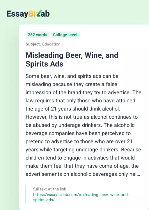 Misleading Beer, Wine, and Spirits Ads - Essay Preview