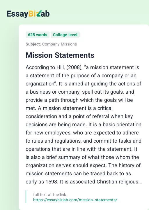 Mission Statements - Essay Preview