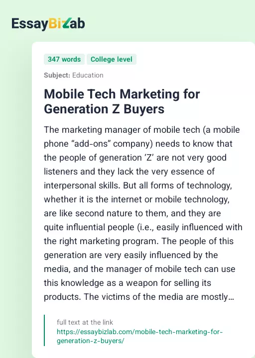 Mobile Tech Marketing for Generation Z Buyers - Essay Preview