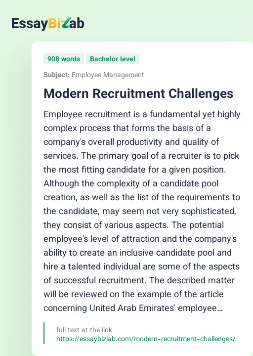 Modern Recruitment Challenges - Essay Preview