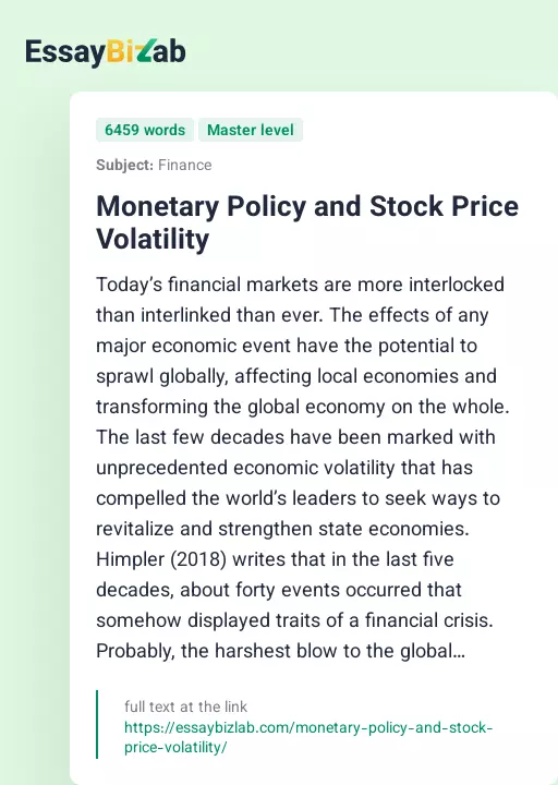 Monetary Policy and Stock Price Volatility - Essay Preview