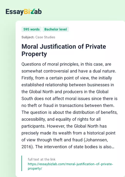 Moral Justification of Private Property - Essay Preview
