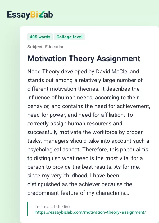 Motivation Theory Assignment - Essay Preview