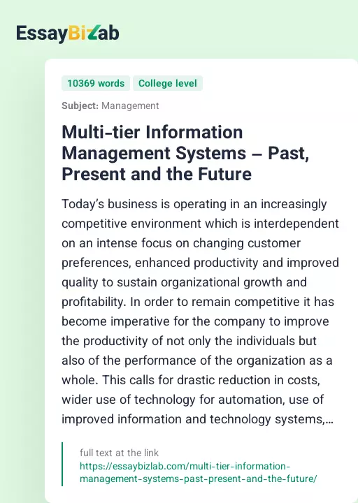 Multi-tier Information Management Systems – Past, Present and the Future - Essay Preview