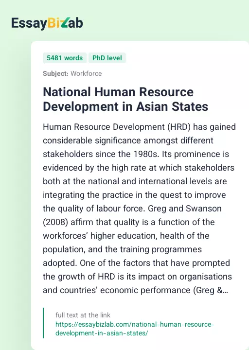 National Human Resource Development in Asian States - Essay Preview