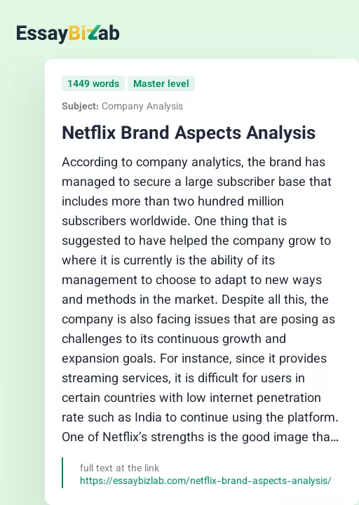 Netflix Brand Aspects Analysis - Essay Preview