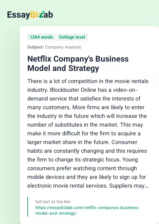 Netflix Company's Business Model and Strategy - Essay Preview