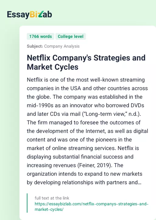 Netflix Company's Strategies and Market Cycles - Essay Preview