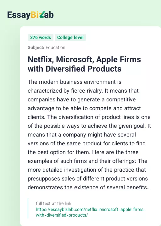Netflix, Microsoft, Apple Firms with Diversified Products - Essay Preview