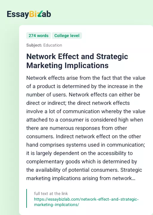 Network Effect and Strategic Marketing Implications - Essay Preview
