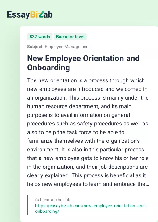 New Employee Orientation and Onboarding - Essay Preview