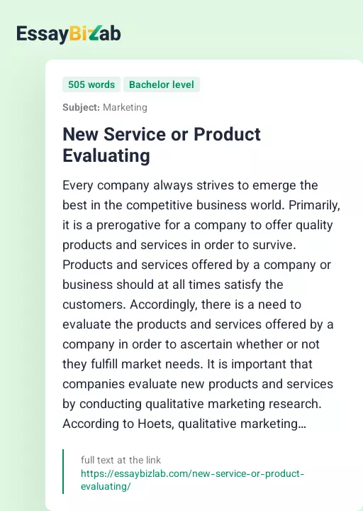 New Service or Product Evaluating - Essay Preview