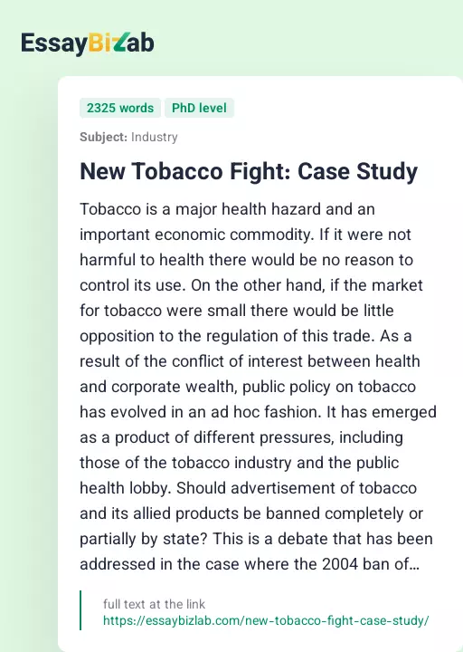 New Tobacco Fight: Case Study - Essay Preview