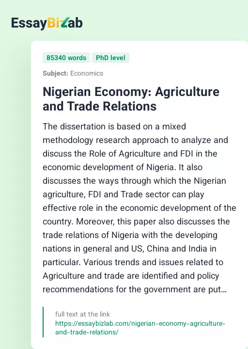 Nigerian Economy: Agriculture and Trade Relations - Essay Preview